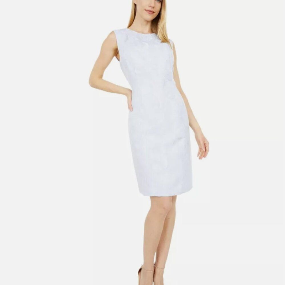 Tahari Arthur Levine Blue Floral Jacquard Embossed Sleeveless Dress Size 12
